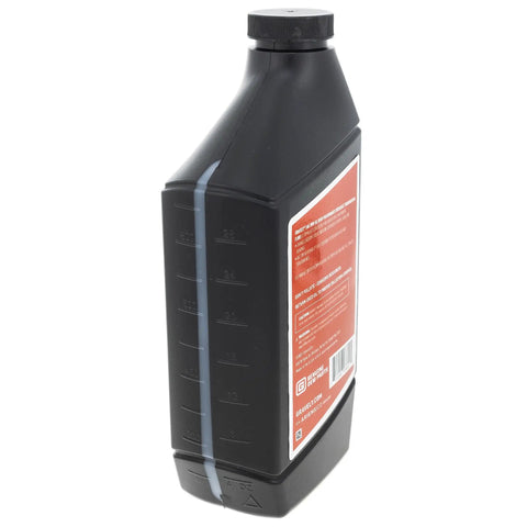 20W50 Hydraulic Fluid Quart for Lawn Tractors, Skid Steers, and Heavy Equipment, 1 Quart Bottle in black plastic container, back view