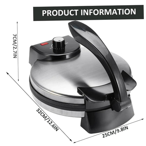 Electric Tortilla Press Machine 2000W With Adjustable Temp Control Heated Plate, 10 inch, stainless steel, sleek design.