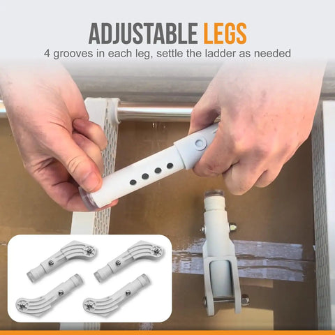 Folding 3 Step Aluminum Boat Ladder With Wide Non Slip Steps For Fishing Pontoon Boats Yacht And Dock Heavy Duty Marine Grade Aluminum Cushioned Gunwale Hooks Adjustable Legs Safe Secure Boarding adjustable legs with 4 grooves