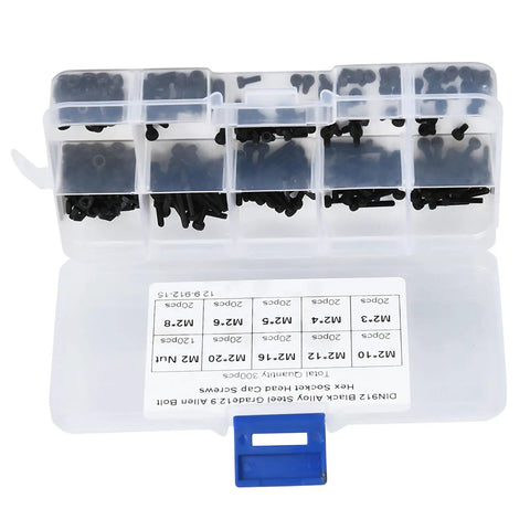 Beefy Pro Grade M2 X 3 20mm 12 9 Grade Black Alloy Steel Hex Socket Screws Bolts And Nuts Kit In Plastic Case For Auto Machinery And Home Repairs Right Now