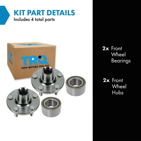 Two Piece Front Wheel Bearing And Hub Kit For 2002 2010 Chrysler PT Cruiser And 2002 2005 Dodge Neon Includes Two Front Hubs And Bearings Direct Replacement For A Smooth Quiet Ride And Easy DIY Video Guidance - visible parts and box packaging.