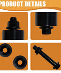 Front view of black metal Dzus fastener dimpling die tool kit components: main body, bolt with flange, two washers.