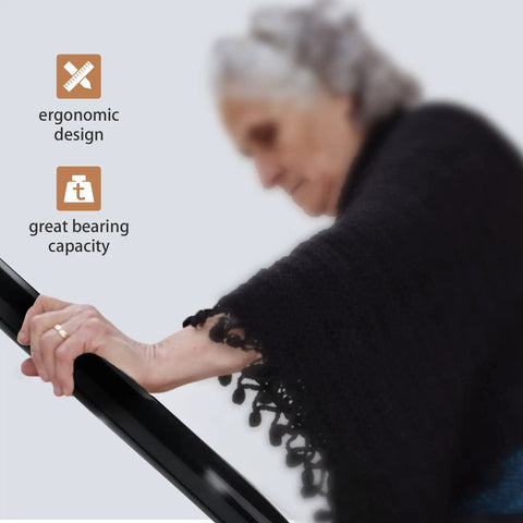 Senior using Heavy Duty Outdoor Stair Handrail Wall Mount 27.5 Inch U Shaped Metal Grab Bar For 1 To 3 Steps, No Slip, Weatherproof