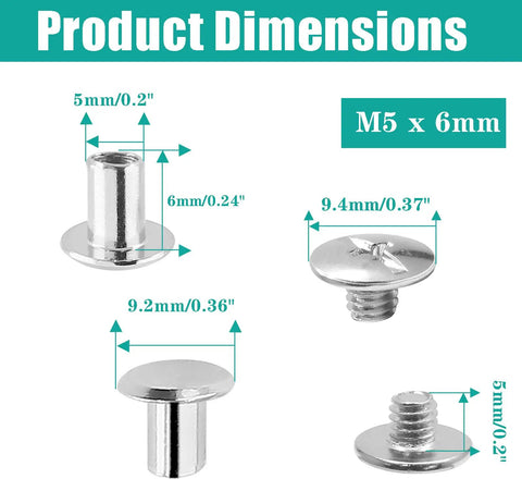 Kickass Heavy Duty Phillips Head Chicago Screws M5 X 6Mm Binding Post Fasteners dimensions including size and shape details.