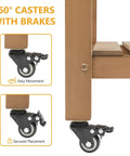 Close-up of lockable wheels on Mobile Raised Garden Bed With Lockable Wheels, Elevated Wood Planter With Storage Shelf