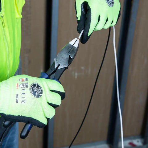 High-Leverage 9-Inch Side Cutter Lineman's Pliers With Color-Coded Handles, Made in USA used for cutting wire in hands