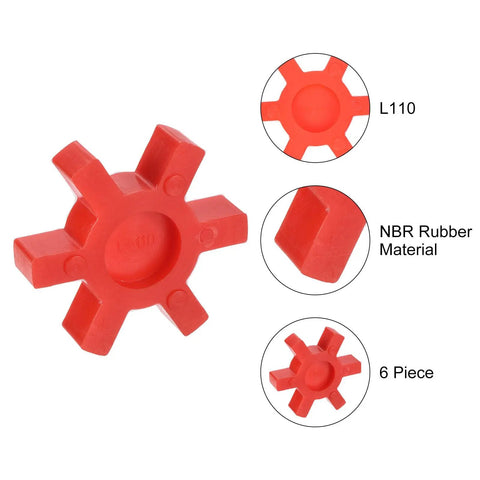 Six Pack L110 Jaw Coupling Inserts Red Urethane Flexible Solid Type Center Inserts For L Jaw Couplings L Jaw Coupler Set Replacement High Strength Durable Drive System, 6 piece