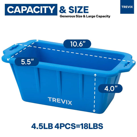Heavy Duty Flexible Silicone Ice Molds For Ice Baths Making Up To Eighteen Pounds Of Instant Chill shown in blue with dimensions.