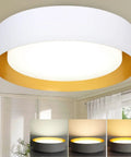Super Versatile Dimmable Round Led Flush Mount Ceiling Light 15 Inch Fixture In Matte White With Gold Inside