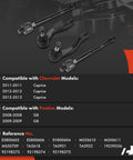 Front Inner Outer Tie Rod End Kit Direct Fit For Chevy Caprice 2011 2013 And Pontiac G8 2008 2009 To Fix Uneven Tire Wear, Eliminate Loose Or Shaky Steering, Squeaks, And Improve Steering Response. Four black steel tie rod ends shown with fitment details.