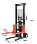 Heavy Duty Manual Pallet Jack With A Rugged Hydraulic Pump And Reinforced C Channel Steel Forks, 206cm tall, 115cm forks.