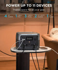River 2 Max Portable Power Station With 512Wh LiFePO4 Battery, 1000W Peak Output, charging multiple devices in living room.