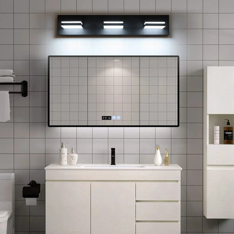 Cool White 6000K Dimmable Vanity Light In Matte Black With Acrylic Shade Over Mirror Modern Bathroom Wall Fixture