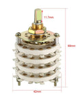 4 Pole 11 Position Rotary Switch Selector with 4 Deck Band, Plastic Knob, 48 Pins, 9.7mm Mount Hole, 6mm Shaft, 11.7mm Length