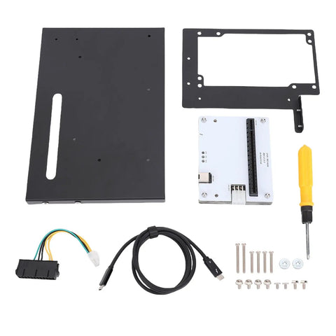 Solid Egpu Enclosure Dock With Thunderbolt 3 4 USB4 Support PCIE 16X graphics components including metal frame, connectors, and tools.