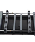 Top view of manual desktop solder paste screen printer for SMT PCB prototyping, showing rails and knobs, 250x250mm stencil printer.