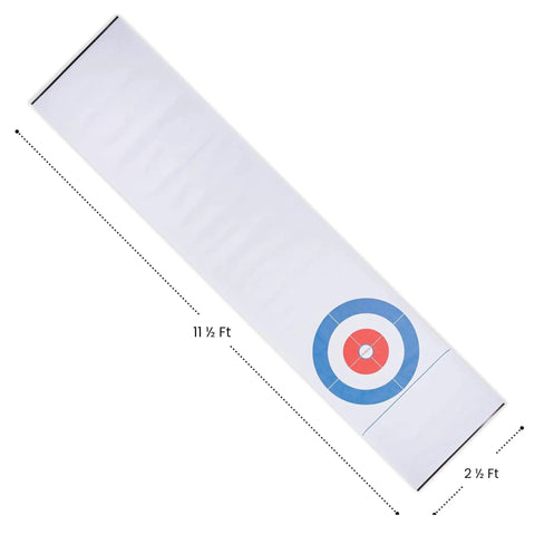 Indoor Hovering Curling Set For Family Fun With Six Floating Stones And A Large Floor Mat, showing large play mat dimensions.