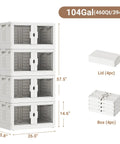 Heavy Duty Stackable Storage Bins With Lids And Wheels 4 Pack Collapsible Badass Plastic Box Rock Hard Latch Jumbo 110lb Load Rating For Garage Home Office Closets Epic White, displaying dimensions 57.5" height and 26" width.
