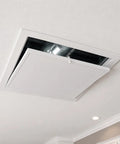No Sweat Heavy Duty Metal Access Panel For Drywall Wall And Ceiling Concealed Hole Cover Paintable White Access Door For Attic Basement Bath 30X32 Inch, open panel revealing duct.