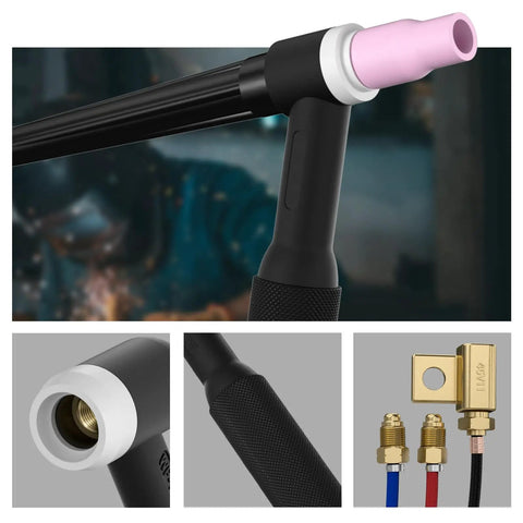 WP 20F 250Amp Water Cooled TIG Welding Torch With Flexible Head And 25 Foot Cable Pro Grade Build Built To Last For Steel And Aluminum Welds Gas And Water Line Connections Included