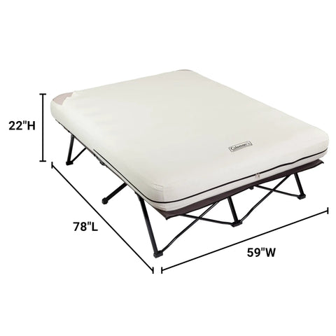 Queen Size Airbed Cot With Folding Steel Frame And Side Table Battery Pump Included Portable Camping Bed For Indoor Outdoor Use Totally Built For Lounging Elevated Sleeping Guests And More