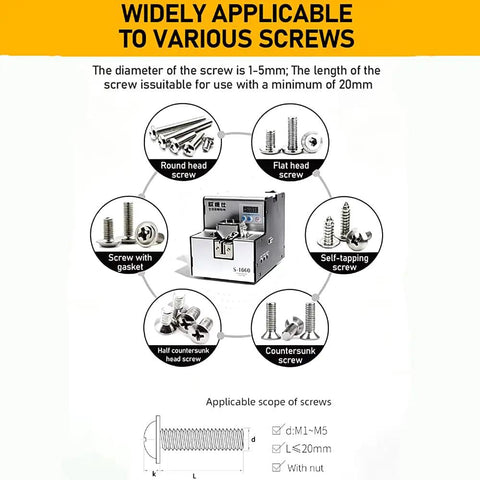 Auto Screw Feeder M1-M5 Precision Screw Dispenser For Industrial Electronics Assembly 2Pcs Per Second Fast Feeding Speed Universal Fit All Metal Anti Jam Hopper With Digital Count Screen Option Boost Efficiency