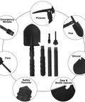 Beast Mode Heavy Duty Folding Camping Shovel With Pickaxe, 31 Inch Carbon Steel Survival Entrenching Tool components diagram