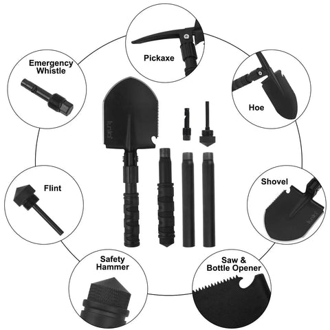 Beast Mode Heavy Duty Folding Camping Shovel With Pickaxe, 31 Inch Carbon Steel Survival Entrenching Tool components diagram