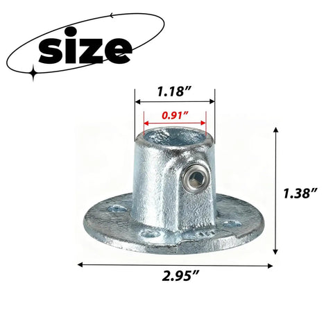 Half Inch Flange Base Railing Galvanized Steel Pipe Fittings 4 Pack For DIY Home Projects dimensions and design details