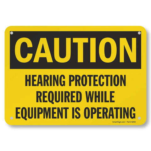 Durable Aluminum OSHA Safety Sign Caution Hearing Protection Required 7 By 10 Inches Black On Yellow Background Outdoor Sign With Rust Resistant 40 Mil Aluminum And Four Corner Mounting Holes For Quick Install