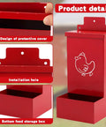 No Sweat Auto Fill Metal Chicken Grit Feeder Slick Oyster Shell Dispenser With Tight Lid showing protective cover and installation hole.