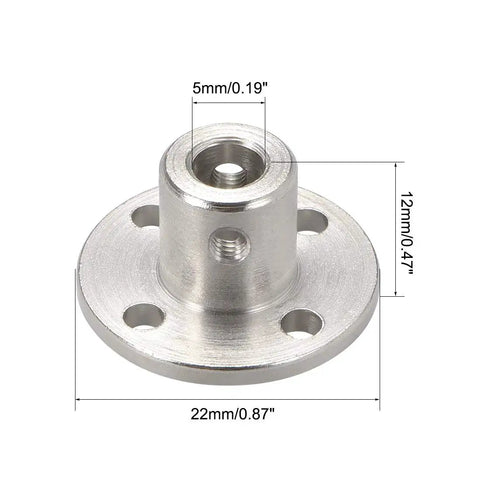 5mm Inner Dia Rigid Flange Shaft Coupler For Motors H12 By D10, metal connector with 5mm bore, 22mm base, shown with dimensions.