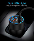 Car Charger Adapter With PD 30W USB C And 18W USB A Dual Fast Charge 2.8Ft Coiled Cable With LED light in car socket