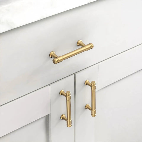 Champagne Bronze Cabinet Pulls 3 Inch 76mm Set Of 10 Kitchen Cabinet Handles for cupboards and drawers installed on white cabinet