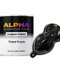 Premium Tinted Purple Pearl Automotive Basecoat Paint Gallon With Slow Reducer Ready To Spray next to a color sample.