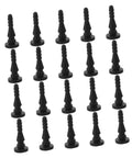 Twenty Piece Rock Solid Anti Vibration Fan Dampener Pins For PC Case Rig Setup Ultra Quiet Shock Absorbing Mount Hardware For Chill Cooling Builds, black polymer pins arranged in a grid.