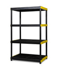 Four Tier Heavy Duty Plastic Storage Shelving Unit With 24 Inch Deep Bins For Garage And Basement Setup, 36 x 24 x 57 inches.