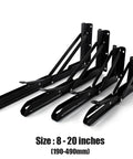 Black folding shelf brackets, 8-20 inches, metal frame, adjustable for shelving support, angled view.