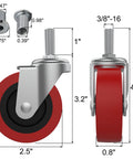 Diagram of Six Pack 2.5 Inch Heavy Duty Swivel Caster Wheels With M10x25mm Threaded Post and measurements