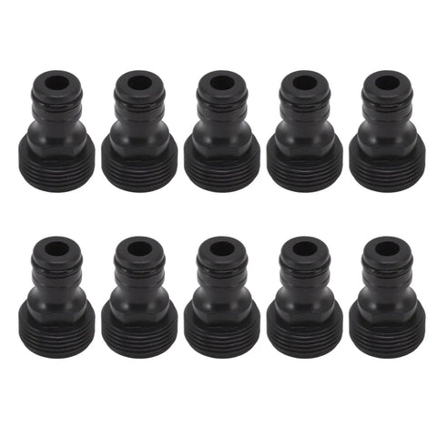 10-pack Push To Connect Quick Connect Nipple Adapter, black plastic hose connectors for power washers, boats, RVs, and nozzles.