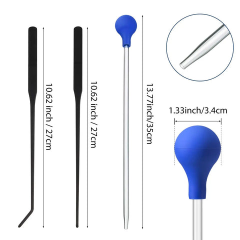 Axolotl Aquarium Feeding Kit With Coral Feeder Tube And Straight And Curved Tweezers, Stainless Steel Tools For Easy Feeding And No-Fuss Tank Cleanup, 3 Piece Set, 27cm and 35cm
