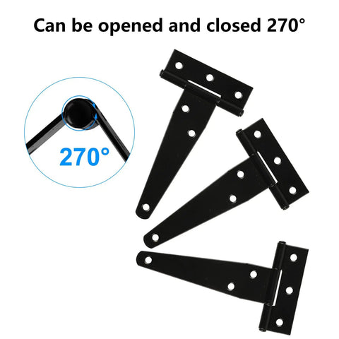 4 Inch T Strap Hinges Heavy Duty Outdoor Black Gate Hinges For Shed Doors Barn Doors Wooden Fences 4 pack corrosion resistant