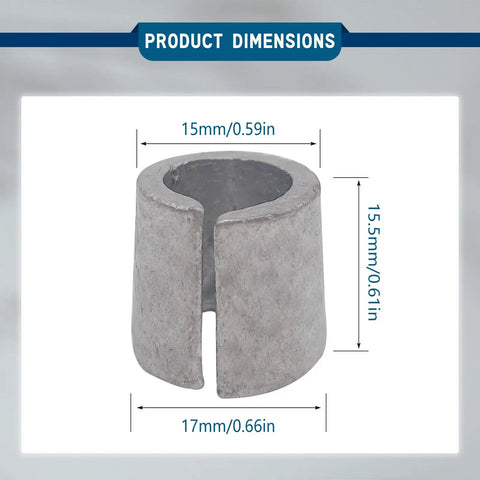 Universal Car Battery Terminal Shims 2 Pair Adapter Sleeves For Positive And Negative Posts Made From Heavy Duty Lead Alloy, dimensions shown: 15mm and 17mm.