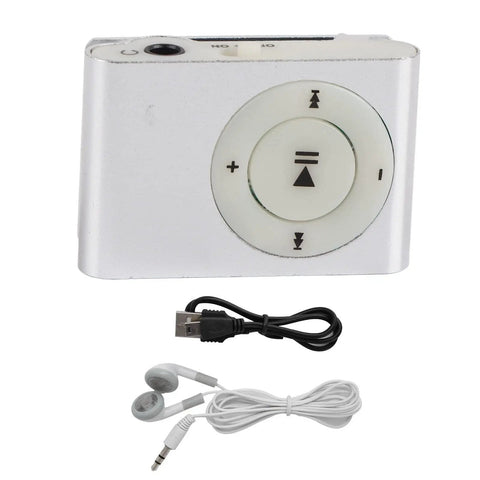 Two Pack Portable Clip On MP3 Players With Aluminum Alloy Bodies, Mini Digital Music Players with earphones and USB cable