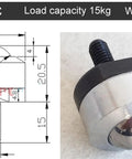 Built Tough High Speed Precision Ball Bearing Universal Caster Wheel With Screw, 15kg load capacity, top view with dimensions.
