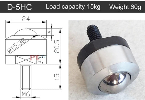 Built Tough High Speed Precision Ball Bearing Universal Caster Wheel With Screw, 15kg load capacity, top view with dimensions.