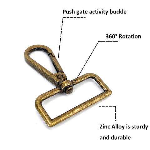 Heavy Duty 15 Piece Bronze Hardware Kit For Bags featuring a push gate activity buckle with 360° rotation, made of sturdy zinc alloy.