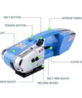 Dfedhf Electric Strapping Machine Automatic Welding Tool For Pp Pet Straps side view highlighting controls, stainless steel welding board, ergonomic handle.