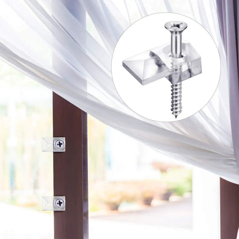 Close-up of 20 Pack Mirror Clips Kit for Wall Mounts And Cabinet Doors With 6mm Glass, showing detailed screw and fastener installation.