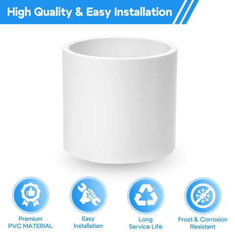 4 Inch PVC Pipe Coupling Adapter Slip To Slip Heavy Duty UPVC Connector For Schedule 40 Plumbing, showcasing durability features.